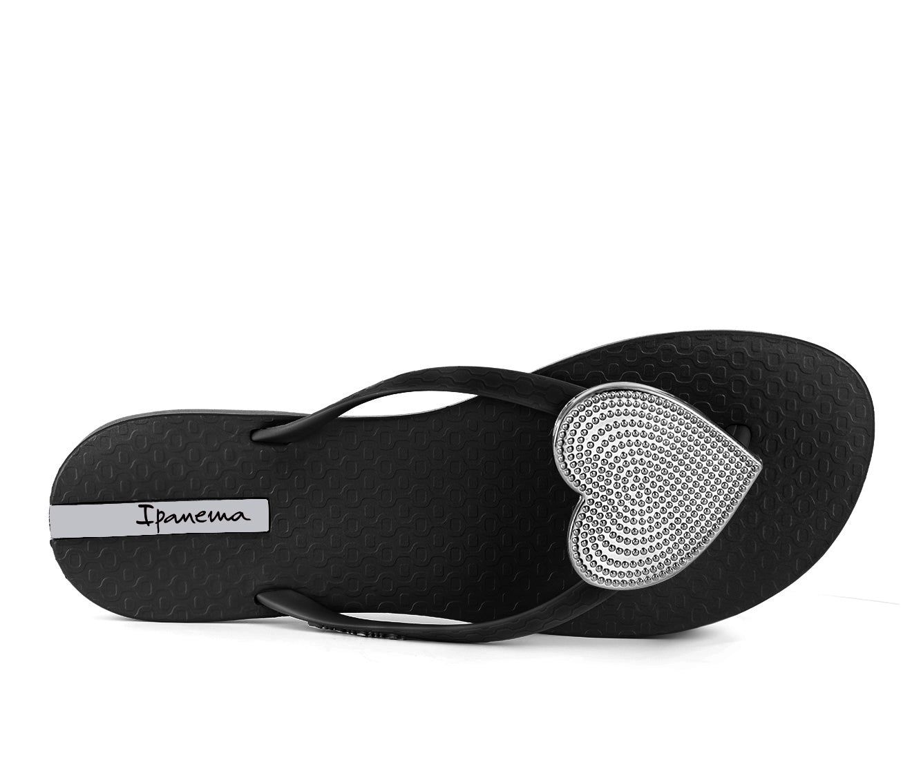 Ipanema Wave Heart Teenslippers Dames Zwart Zilver | 50387-XQGM